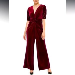 Vince Camuto Womens Velvet Twist-Front Jumpsuit VC1P2339 Wine Red 4P